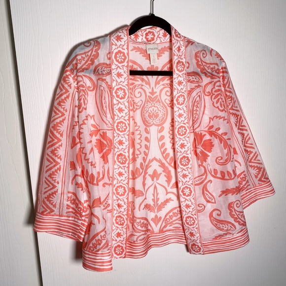 Chico's Border Print Peach Kimono - Picture 4 of 6